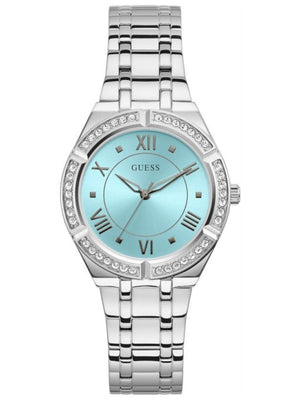 Buy Shop Guess Cosmo Diamonds Turquoise Dial Silver Steel Strap Watch for Women - GW0033L7 USA Online