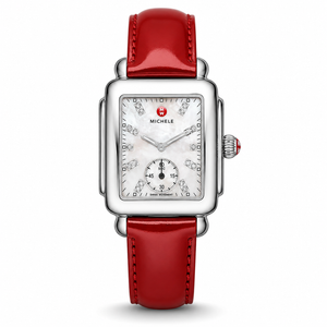 Buy Shop Michele Deco Silver Dial Red Leather Strap Watch For Women - MWW06V000014 USA Online