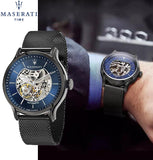 Buy Shop Maserati Epoca Automatic Skeleton Blue Dial Mesh Bracelet Watch For Men - R8823118002 USA Online