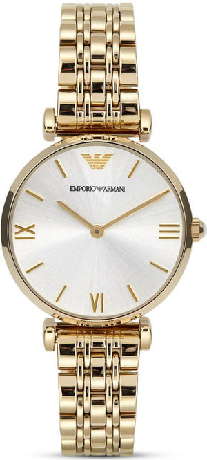 Buy Shop Emporio Armani Gianni T Bar Silver Dial Gold Stainless Steel Strap Watch For Women - AR1877 USA Online