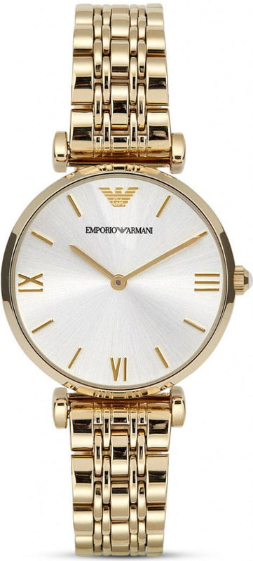 Buy Shop Emporio Armani Gianni T Bar Silver Dial Gold Stainless Steel Strap Watch For Women - AR1877 USA Online