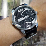 Buy Shop Diesel Mini Daddy Black Silver Dial Black Leather Strap Watch For Men - DZ7307 USA Online