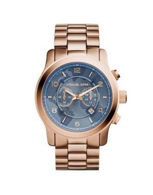 Buy Shop Michael Kors Runway Stop Hunger Quartz Blue Dial Rose Gold Steel Strap Watch For Men - MK8358 USA Online
