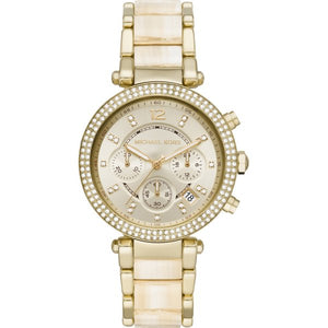 Michael Kors Parker Chronograph Gold Dial Gold Steel Strap Watch For Women - MK6831