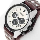 Fossil Coachman Chronograph White Dial Brown Leather Strap Watch for Men - CH2890