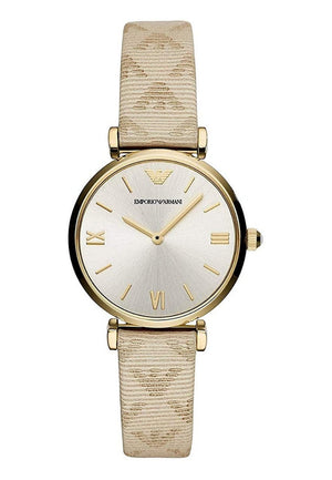 Buy Shop Emporio Armani Gianni T Bar Analog Silver Dial Beige Leather Strap Watch For Women - AR11127 USA Online