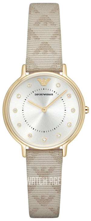 Buy Shop Emporio Armani Kappa Quartz Silver Dial Beige Leather Strap Watch For Women - AR11042 USA Online