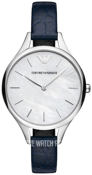 Buy Shop Emporio Armani Aurora Quartz Mother Of Pearl White Dial Blue Leather Strap Watch For Women - AR11090 USA Online