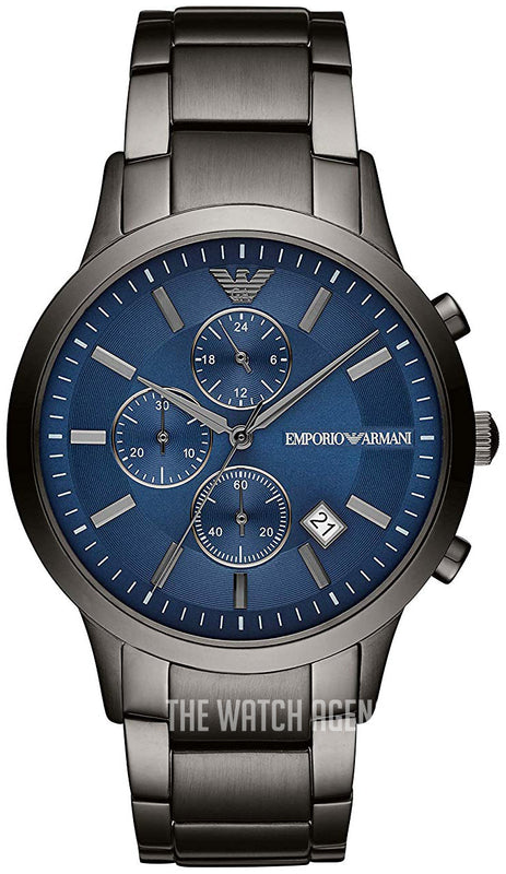 Buy Shop Emporio Armani Renato Chronograph Quartz Blue Dial Black Steel Strap Watch For Men - AR11215 USA Online