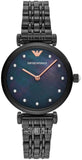 Buy Shop Emporio Armani Gianni T-Bar Quartz Black Mother of Pearl Dial Black Steel Strap Watch For Women - AR11268 USA Online
