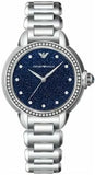 Emporio Armani Mia Three Hand Crystals Blue Dial Silver Steel Strap Watch For Women - AR11630