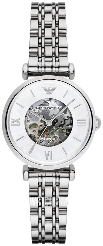 Buy Shop Emporio Armani Meccanico Mother of Pearl Dial Silver Steel Strap Watch For Women - AR1991 USA Online