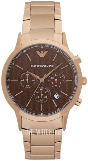 Buy Shop Emporio Armani Renato Chronograph Brown Dial Rose Gold Steel Strap Watch For Men - AR2504 USA Online
