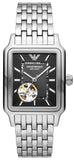 Emporio Armani Diego Automatic Black Dial Silver Steel Strap Watch For Men - AR60057