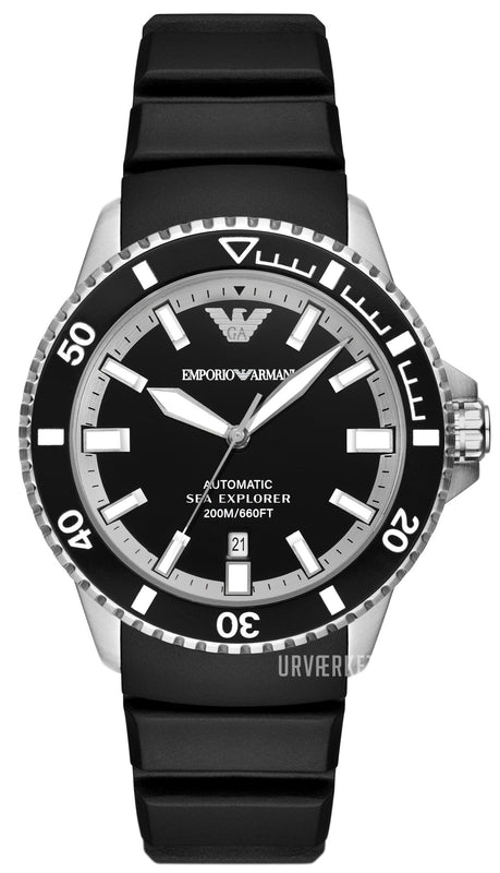 Buy Shop Emporio Armani Sea Explorer Automatic Black Dial Black Silicone Strap Watch For Men - AR60078 USA Online