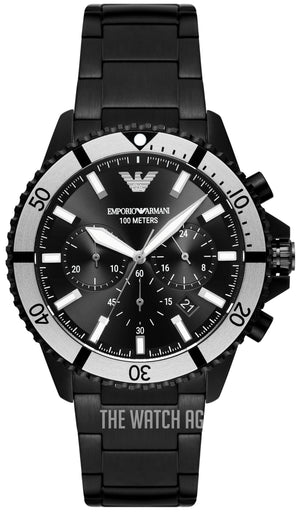 Buy Shop Emporio Armani Diver Chronograph Black Dial Black Steel Strap Watch For Men - AR80050 USA Online