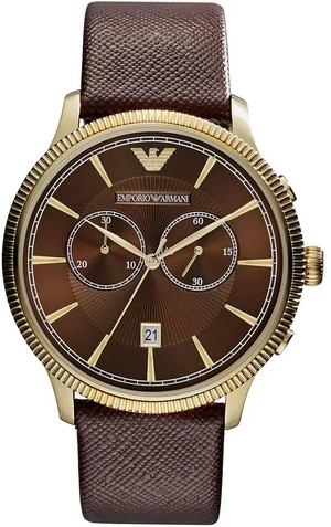 Buy Shop Emporio Armani Alpha Large Chronograph Brown Dial Brown Leather Strap Watch for Men - AR1793 USA Online