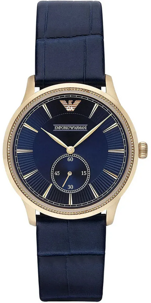Emporio Armani Alpha Medium Blue Dial Blue Leather Strap Watch for Men - AR1848