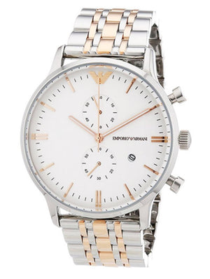 Buy Shop Emporio Armani Chronograph White Dial Two Tone Steel Strap Watch For Men - AR0399 USA Online