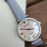 Buy Shop Emporio Armani Gianni T-Bar Mother Of Pearl White Dial Grey Leather Strap Watch For Women - AR11039 USA Online