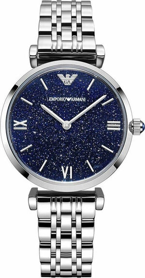 Buy Shop Emporio Armani Gianni T Bar Dark Blue Dial Silver Stainless Steel Watch For Women - AR11091 USA Online