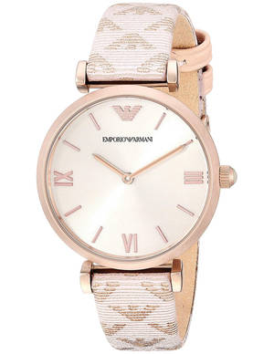 Buy Shop Emporio Armani Gianni T Bar Analog Silver Dial Beige Leather Strap Watch For Women - AR11127 USA Online