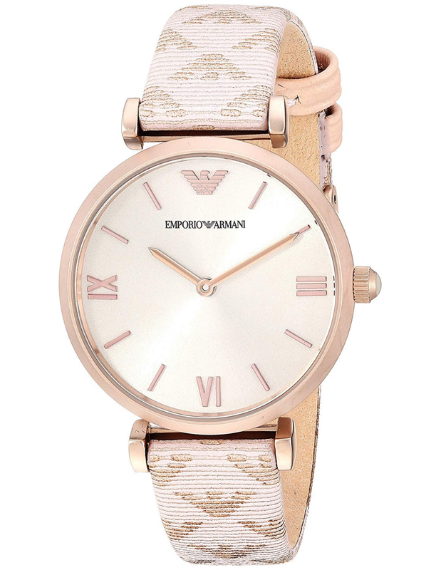 Buy Shop Emporio Armani Gianni T Bar Analog Silver Dial Beige Leather Strap Watch For Women - AR11127 USA Online
