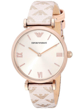 Buy Shop Emporio Armani Gianni T Bar Analog Silver Dial Beige Leather Strap Watch For Women - AR11127 USA Online