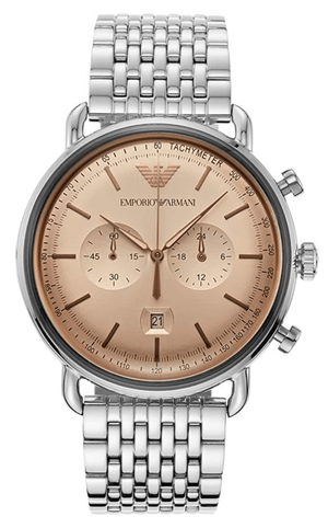 Buy Shop Emporio Armani Aviator Chronograph Beige Dial Silver Steel Strap Watch For Men - AR11239 USA Online