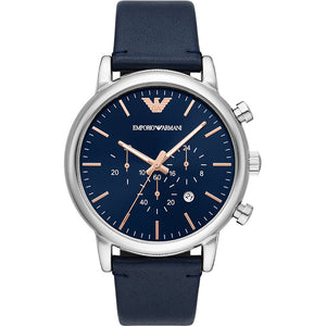 Buy Shop Emporio Armani Luigi Chronograph Blue Dial Blue Leather Strap Watch For Men - AR11451 USA Online