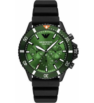 Buy Shop Emporio Armani Diver Chronograph Quartz Green Dial Black Silicon Strap Watch For Men - AR11463 USA Online
