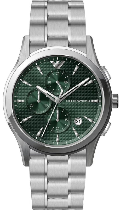 Buy Shop Emporio Armani Paolo Chronograph Green Dial Silver Steel Strap Watch For Men - AR11529 USA Online