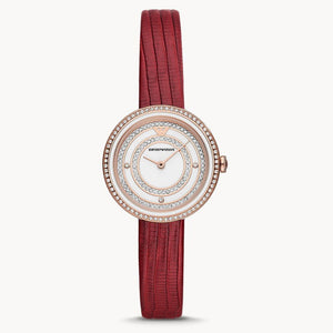 Buy Shop Emporio Armani Two-Hand Analog White Dial Red Leather Strap Watch For Women - AR11532 USA Online