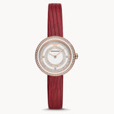 Emporio Armani Two-Hand Analog White Dial Red Leather Strap Watch For Women - AR11532