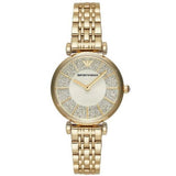 Buy Shop Emporio Armani Gianni T Bar Analog Crystals Gold Dial Gold Steel Strap Watch For Women - AR11608 USA Online