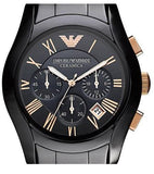 Emporio Armani Valente Ceramica Chronograph Black Dial Black Steel Strap Watch For Men - AR1410