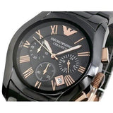 Emporio Armani Valente Ceramica Chronograph Black Dial Black Steel Strap Watch For Men - AR1410