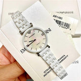 Buy Shop Emporio Armani Giannti T Bar Quartz Mother of Pearl Dial White Steel Strap Watch For Women - AR1485 USA Online