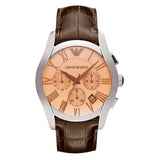 Emporio Armani Valente Chronograph Amber Dial Brown Leather Strap Watch For Men - AR1634