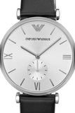 Emporio Armani Retro Analog Quartz Silver Dial Black Leather Strap Watch For Men - AR1674