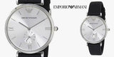 Emporio Armani Retro Analog Quartz Silver Dial Black Leather Strap Watch For Men - AR1674