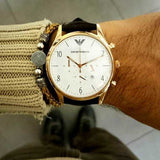 Buy Shop Emporio Armani Classic Chronograph White Dial Black Leather Strap Watch For Men - AR1892 USA Online