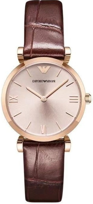 Buy Shop Emporio Armani Classic Quartz Pink Dial Brown Leather Strap Watch For Women - AR1911 USA Online