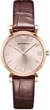 Buy Shop Emporio Armani Classic Quartz Pink Dial Brown Leather Strap Watch For Women - AR1911 USA Online