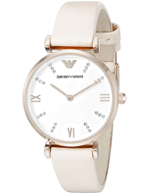 Buy Shop Emporio Armani Gianni T Bar Quartz White Dial Beige Leather Strap Watch For Women - AR1927 USA Online