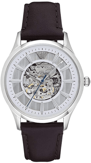 Buy Shop Emporio Armani Meccanico White Dial Brown Leather Strap Watch For Men - AR1946 USA Online