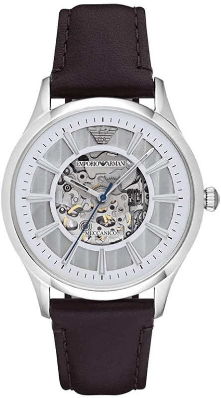 Buy Shop Emporio Armani Meccanico White Dial Brown Leather Strap Watch For Men - AR1946 USA Online