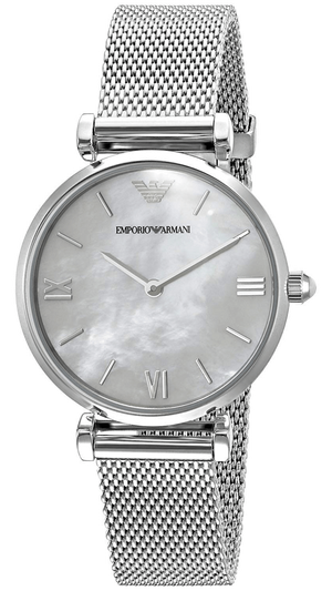 Buy Shop Emporio Armani Gianni T Bar Mother of Pearl Dial Silver Steel Strap Watch For Women - AR1955 USA Online
