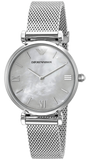 Buy Shop Emporio Armani Gianni T Bar Mother of Pearl Dial Silver Steel Strap Watch For Women - AR1955 USA Online