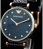 Buy Shop Emporio Armani Gianni T Bar Analog Blue Dial Black Leather Strap Watch For Women - AR1989 USA Online